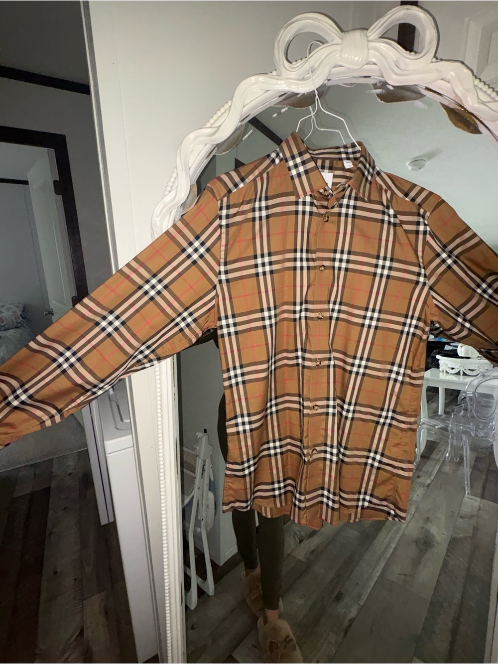 Burberry Tan Plaid Button-Front Shirt